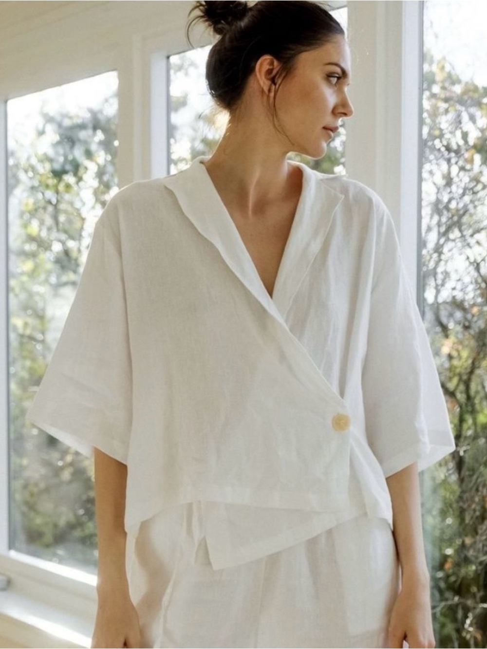 Deiji Studio Asymmetric White Linen wrap set. Size S. White. 100% Linen